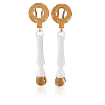 Pre-owned Burberry Resin And Gold-plated Hoof Drop Earrings In White