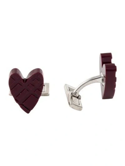 Pre-owned Burberry Resin Heart Cufflinks In Burgundy