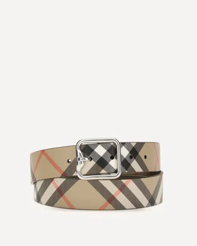 Burberry Reversible B Buckle Check Belt In Beige