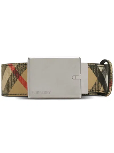 Burberry Leather Check Reversible Belt In Metallic