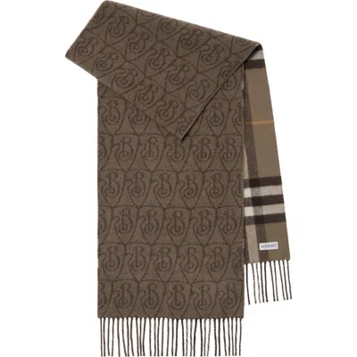 Burberry Reversible B Shield Cashmere Scarf In Brown