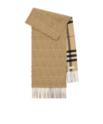BURBERRY REVERSIBLE B SHIELD CASHMERE SCARF