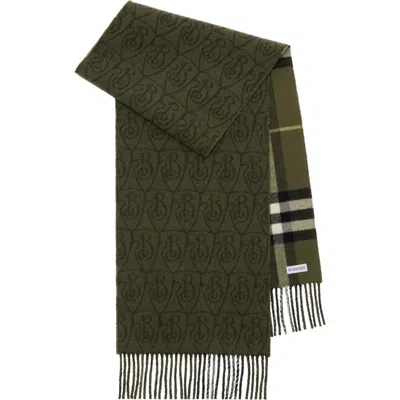 Burberry Reversible B Shield Cashmere Scarf In Green