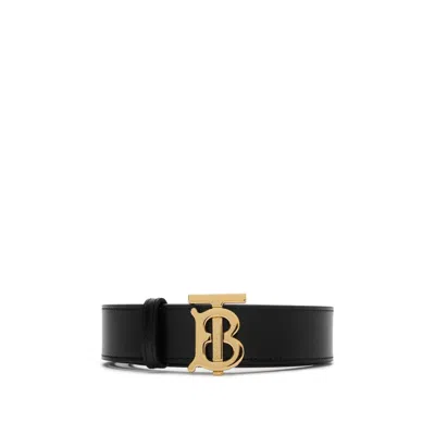 Burberry Leather Reversible Tb Belt In Blacktang