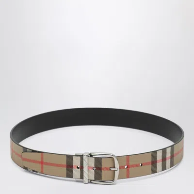 Burberry Reversible Belt With Check Buckle Men In Neutral