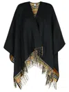 Burberry Black Wool Cape With Check Pattern In Black