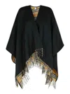 Burberry Black Wool Cape With Check Pattern In Black