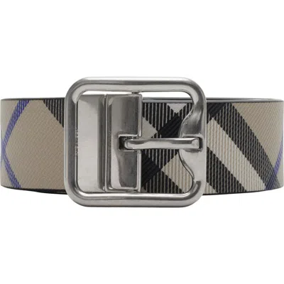 Burberry Reversible Check B Buckle Belt In Lichen/slate/silver