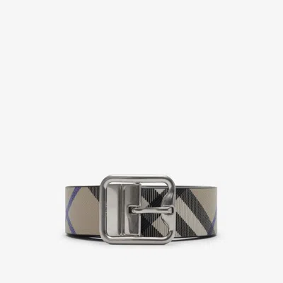 Burberry Reversible Check B Buckle Belt In Lichen/slate/silver