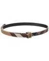 Burberry Reversible Check Canvas & Leather Belt In Black