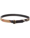 Burberry Reversible Check Canvas & Leather Belt In Black