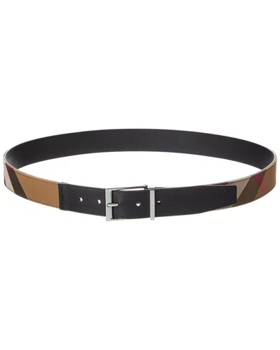 Burberry Reversible Check Canvas & Leather Belt In Brown