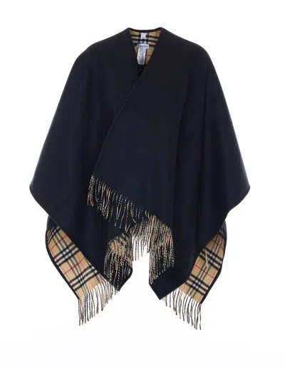 Burberry Reversible Check Cape In Black