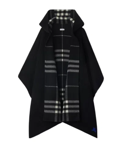Burberry Reversible Check Cashmere Cape In Black
