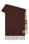 Burberry Wide Reversible Check Cashmere Scarf In Brown