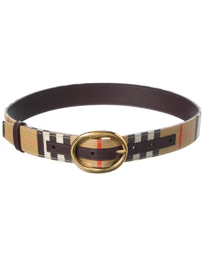Burberry Reversible Check Coated Canvas & Leather Belt In Brown