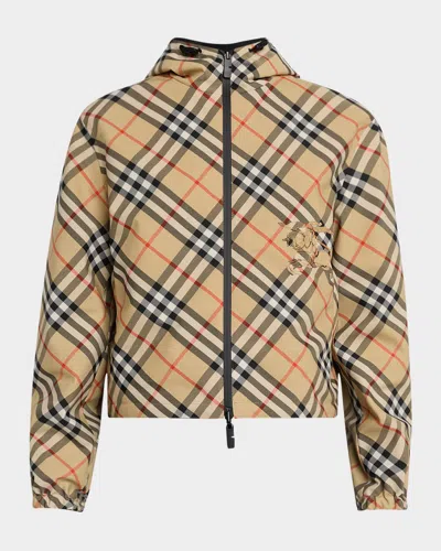 Burberry Reversible Check Crop Zip Jacket In Sand Ip Check