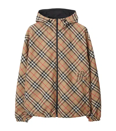 Burberry Reversible Check Hooded Jacket Pockets In Neutral
