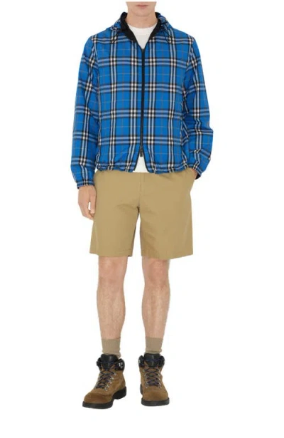 Burberry Reversible Check Hooded Jacket In Blue