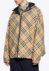 Burberry Beige Reversible Down Jacket With Hood And All-over Check Motif In Tech Fabric Man In Beige