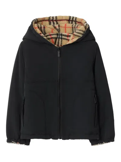 Burberry Kids' Reversible Check Fleece Hooded Jacket In Black
