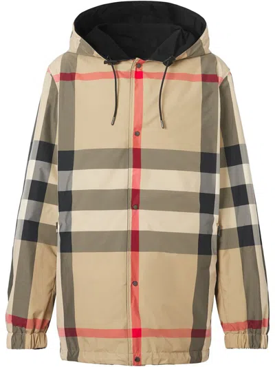 Burberry Reversible Check Hooded Jacket In Black