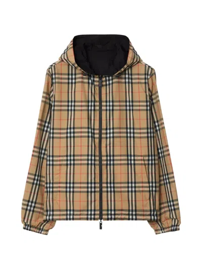 Burberry Reversible Check Hooded Jacket In Brown
