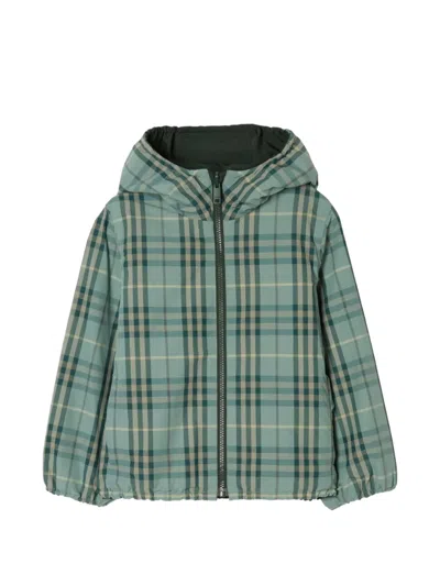 Burberry Kids' Reversible Check Hooded Jacket In Green