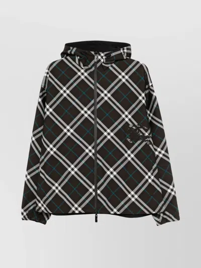 Burberry Reversible Check Hooded Jacket Pockets In Black