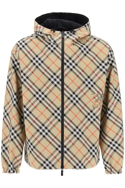 Burberry Reversible Check Hooded Jacket With Men In Multicolor