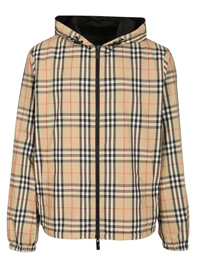 Burberry Reversible Checked Shell Hooded Jacket In Neutral