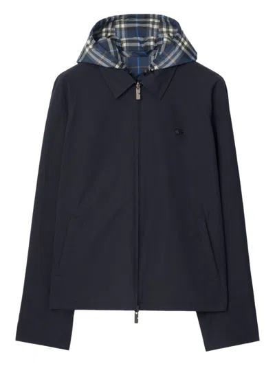 Burberry Reversible Check Jacket With Drawstring Hood In Blue