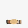 Burberry Knight Stamp Check Slim Reversible Belt Belts Beige In Gold