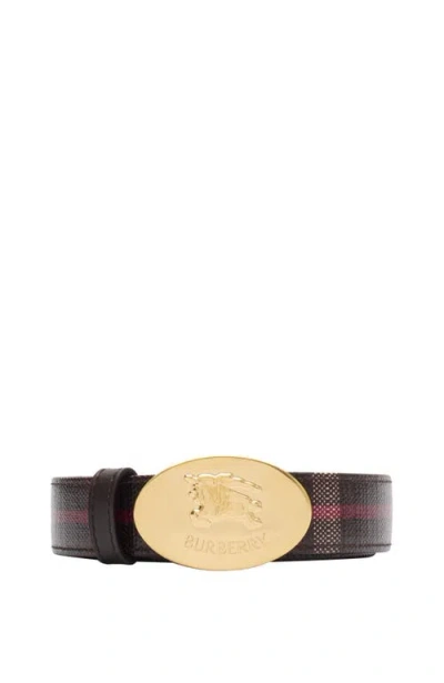 Burberry Reversible Check Knight Stamp Belt In Brown