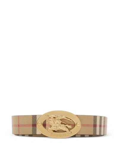 Burberry Reversible Check Knight Stamp Belt In Brown