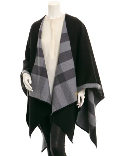 Burberry Reversible Check Merino Wool Poncho In Black