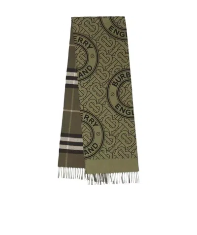 Burberry Reversible Check-monogram Scarf In Green