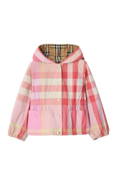 Burberry Kids'  Reversible Check Nylon Hooded Jacket In Pink
