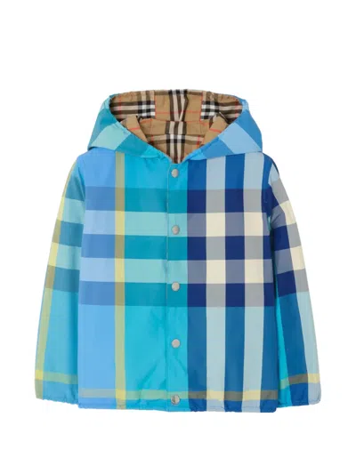 Burberry Kids' Reversible Check Nylon Hooded Jacket In Multi