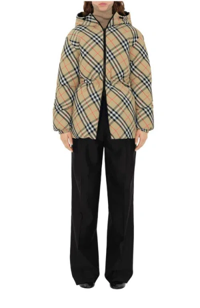 Burberry Reversible Check Nylon Hooded Puffer Jacket In Brown
