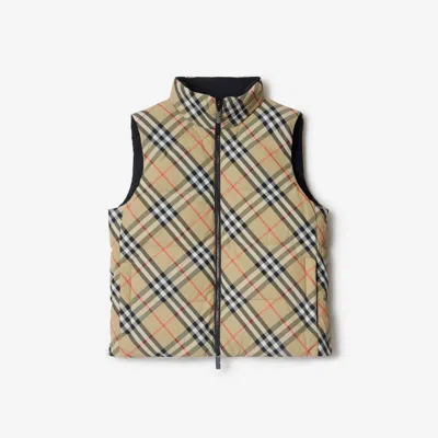 Burberry Reversible Check Nylon Puffer Gilet In Brown