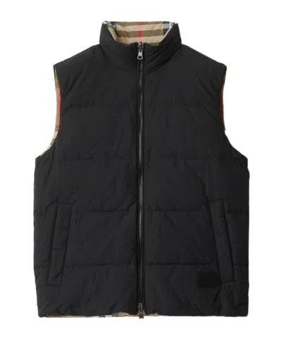 Burberry Reversible Check Nylon Puffer Gilet In Blue