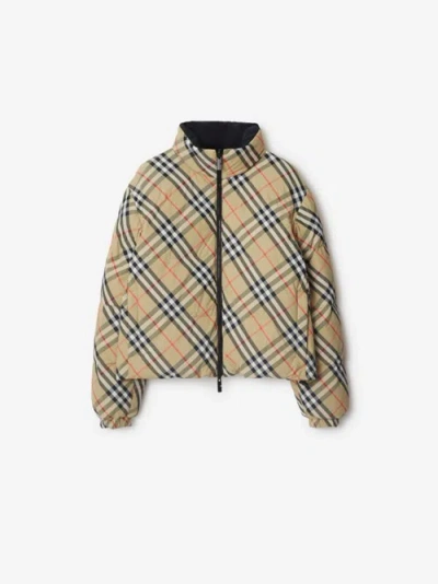 Burberry Reversible Checkered Design Down Jacket In Beige