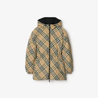 Burberry Reversible Check Nylon Puffer Jacket In Sand