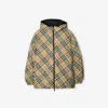 Burberry Beige Check Nylon Reversible Down Puffer Jacket In Sand