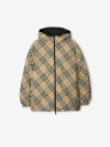 Burberry Beige Check Nylon Reversible Down Puffer Jacket In Sand