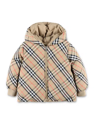 Burberry Kids' Reversible Check Nylon Puffer Jacket In Neutrals/black