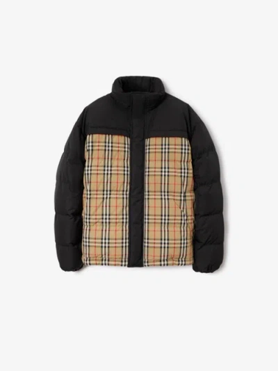 Burberry Beige & Black Vintage Check Reversible Down Jacket