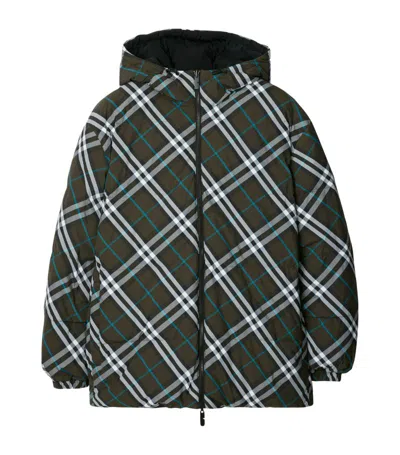Burberry Multicolorreversible Down Jacket With All-over Check Motiv In Tech Fabric Man