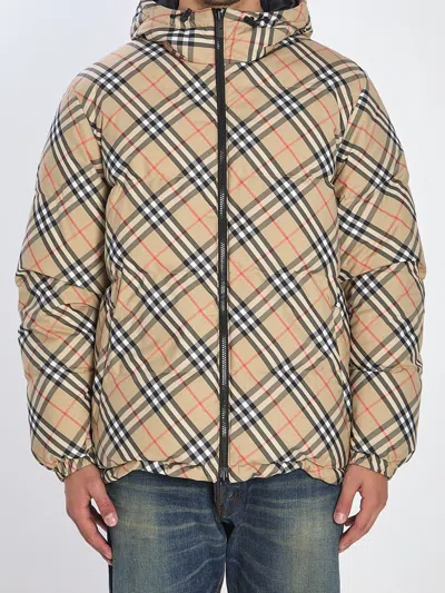 Burberry Reversible Check Puffer Jacket In Sand